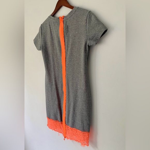 Amenpapa thick cotton shirt-dress in grey with neon orange lace trims - Picture 3 of 9